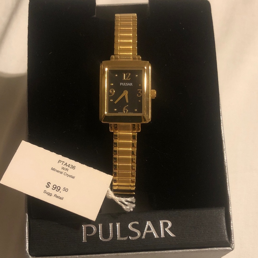 Pulsar Gold and Black Watch with Rectangular Face stretch band women - Picture 4 of 4